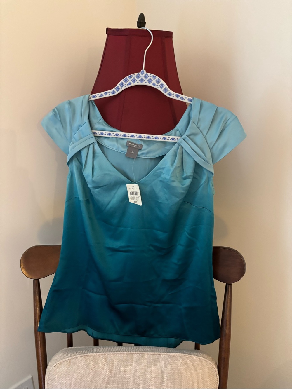 Ann Taylor Teal Ombré Short-Sleeve Blouse